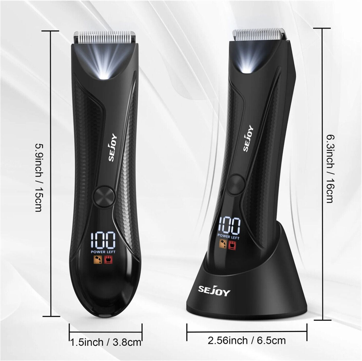 SEJOY Electric Pubic Hair Trimmer Waterproof LED Groin UNISEX Body Shaver Groomer